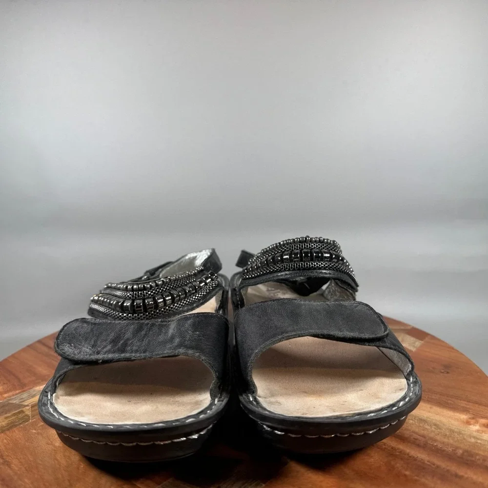 Alegria Verona Black Leather Beaded Wedge Sandals Women 40 VER-881C